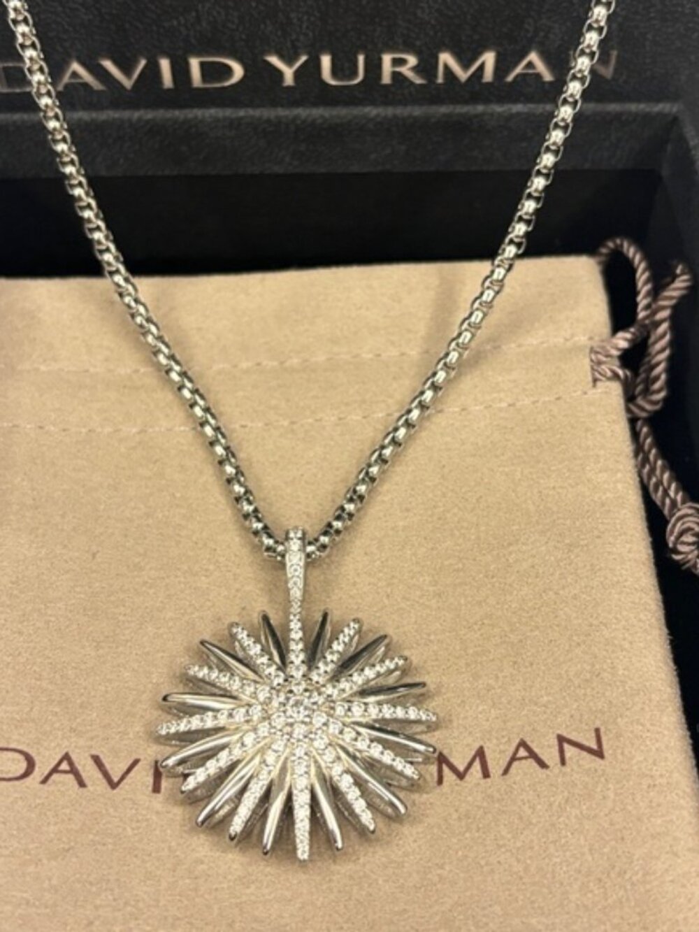 David Yurman Silver Starburst Diamond Pendant Necklace